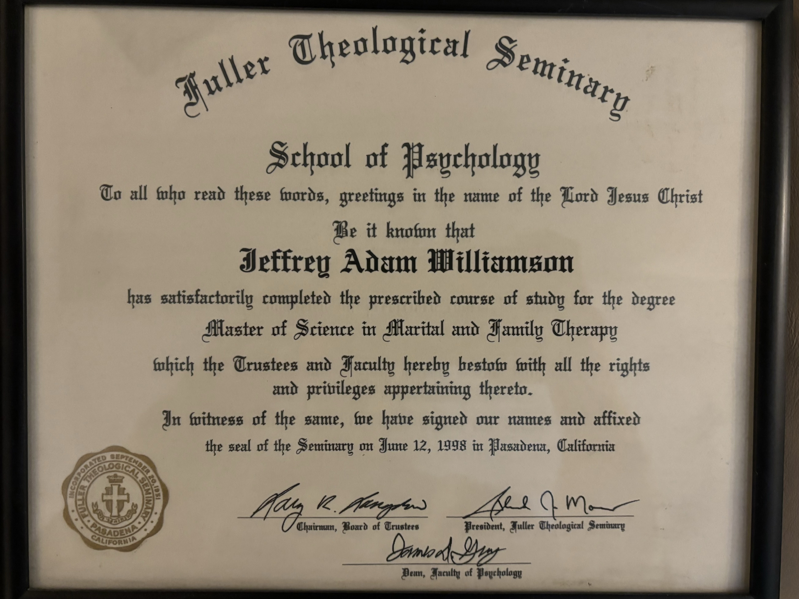 Jeff's MAsters degree